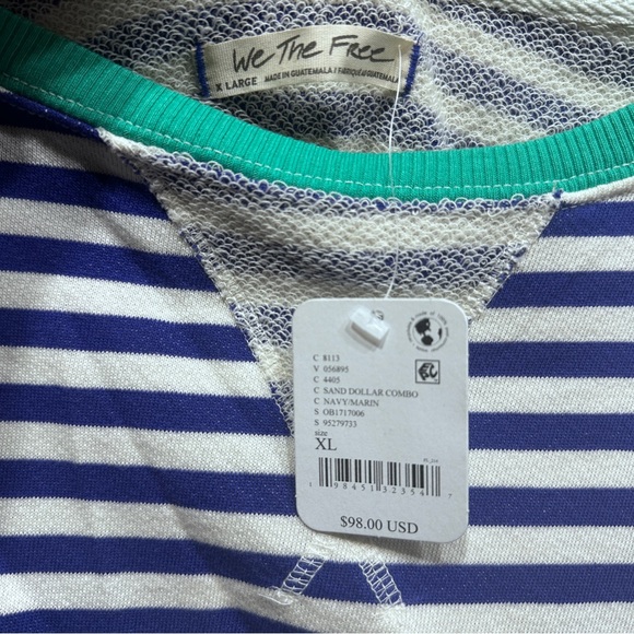 We The Free Free People Blue and White Striped Sweatshirt NWT - Picture 5 of 9